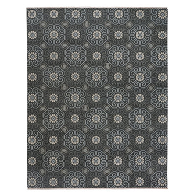 Burmesse-Flower Hand Knotted Wool Pewter/Beige Area Rug