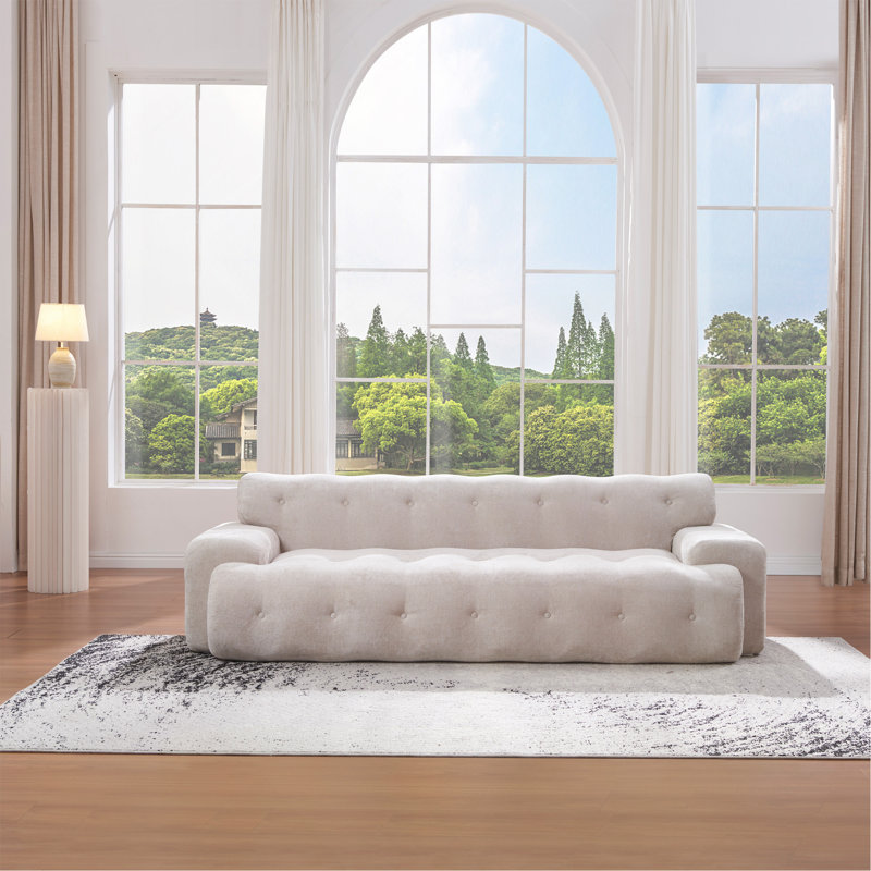 88"Cloud 3 Seater Chenille Sofa featuring Button Tufted Comfy Upholstered Couch, Silver lining