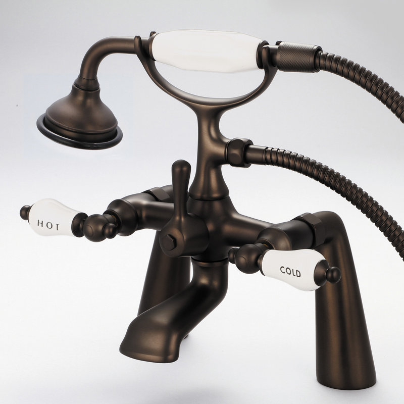 Stonington 3 Handle Deck Clawfoot Tub Faucet, Hot and Cold Labeled Porcelain Lever Handles, Oil Rubbed Bronze