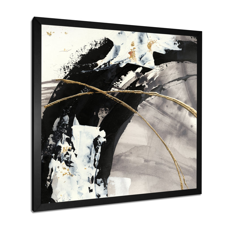 Abstract Canvas Wall Art, Glam Painted Arc Modern Print - Glam Painted Arcs I, 36" H x 36" W, Black Picture Framed