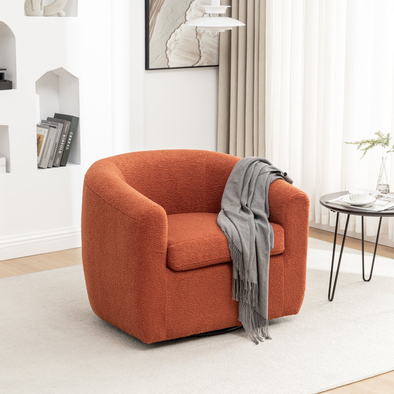 Odey 33.5'' Wide Swivel Barrel Chair, Orange Teddy
