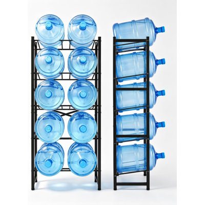 5-Tier 5 Gallon Water Bottle Holder for 10 Jugs, Heavy Duty Cast Iron Water Jug Rack, Double Row Detachable Stand for Office, Kitchen & Garage, Black