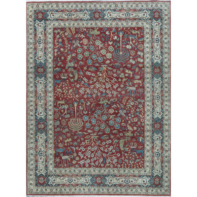 Tapis rouge et ivoire noué à la main de haute qualité