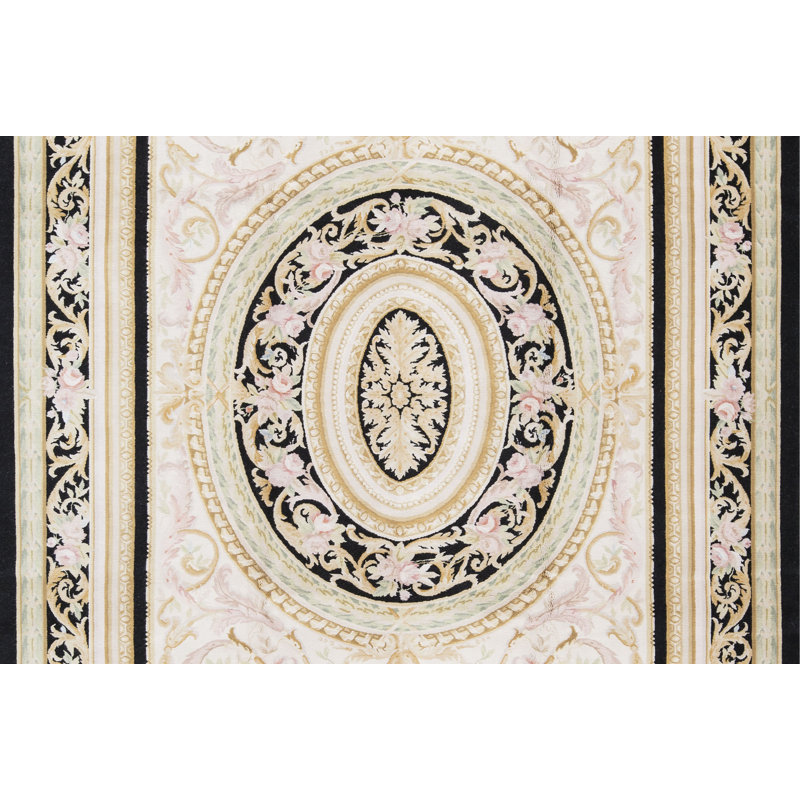 Tapis ivoire et noir noué à la main de haute qualité
