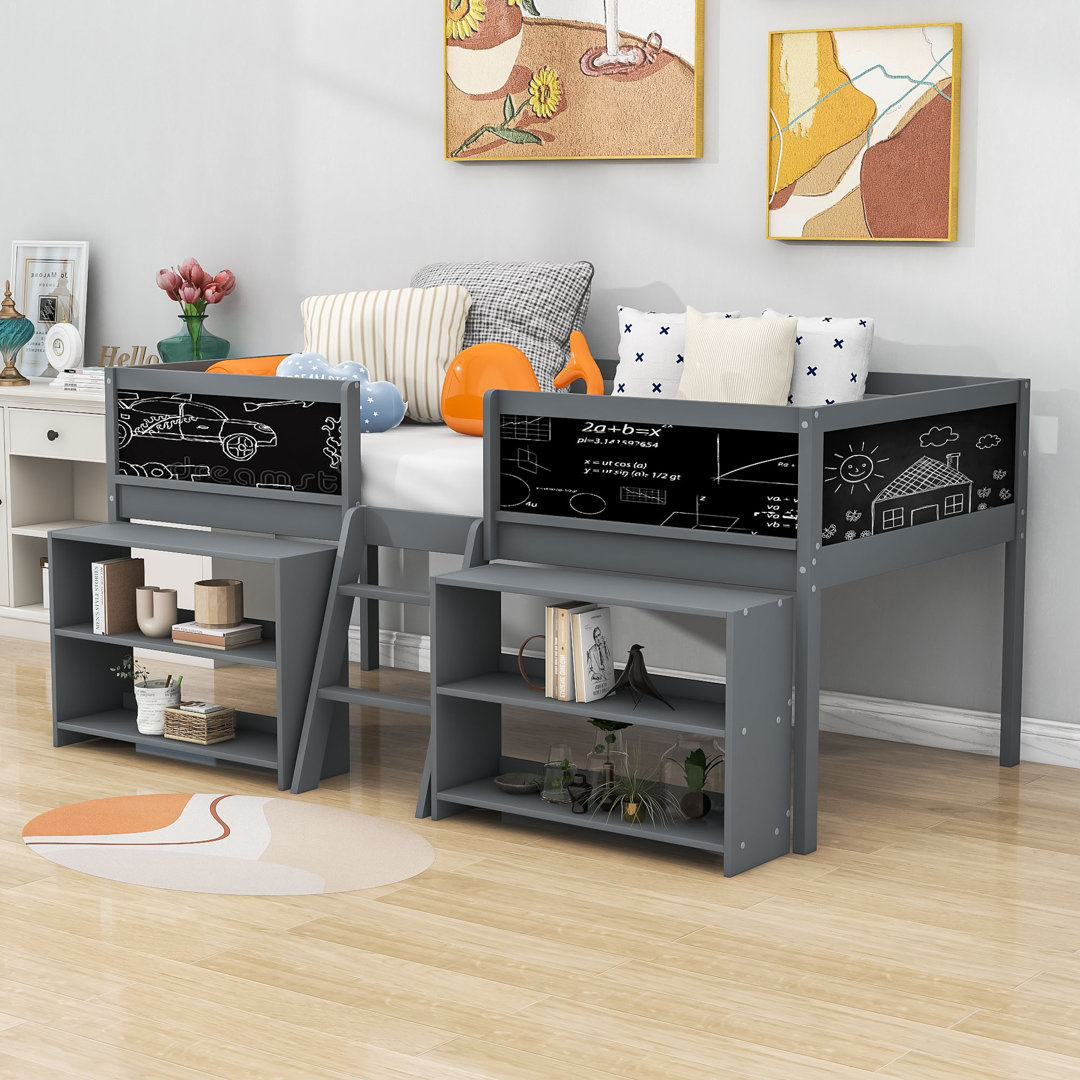 Twin Size Wooden Loft Bed With Storage Shelves Harriet Bee Bed Frame 