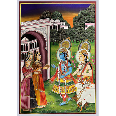 Hindu Deities Krishna & Balarama Welcome | Pichwai Art