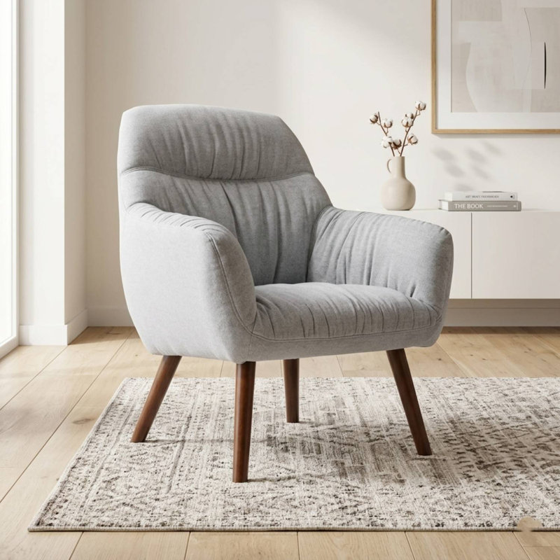 30.31" Wide Stitch-Tufted Linen Blend Upholstered Armchair, Light Gray