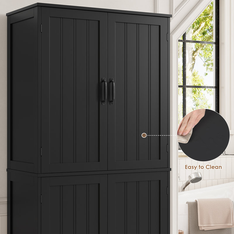 71.3" Freestanding Linen Storage Cabinet, Bathroom Cabinet, Black