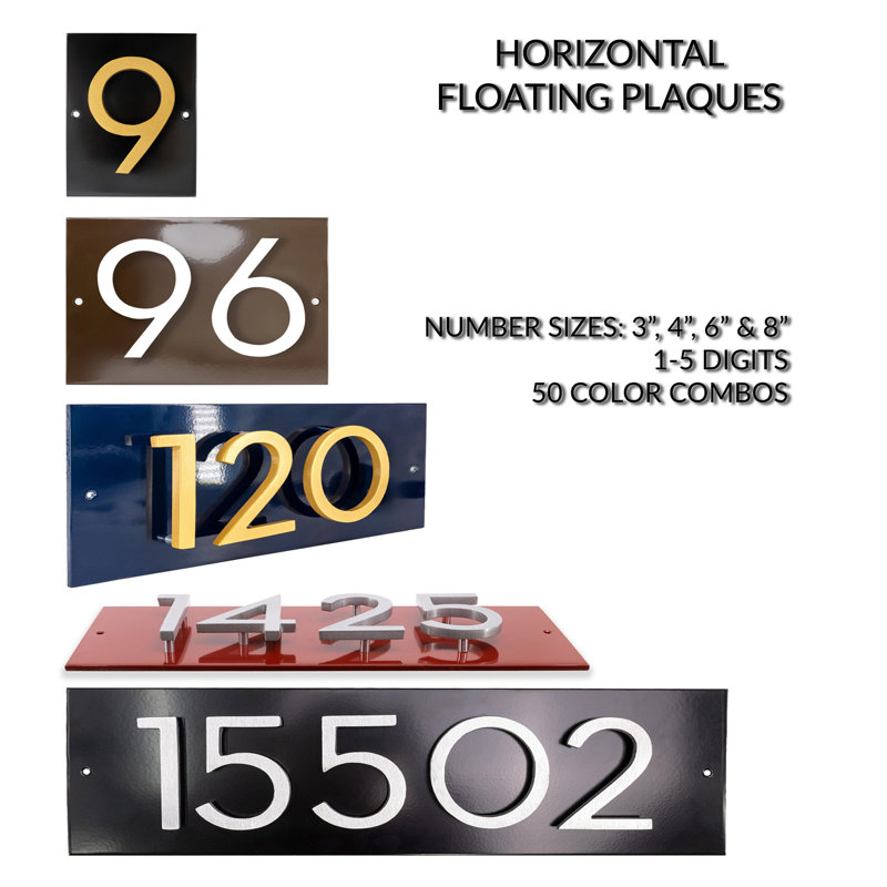 Floating Modern 4" Number Horizontal Address Plaque (5 Digits), Black, Satin Nickel Two Tone