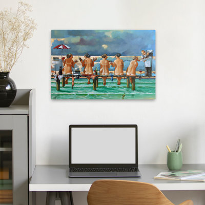 Friends on the Jetty - Art figuratif, cuisine, plage, nus, art