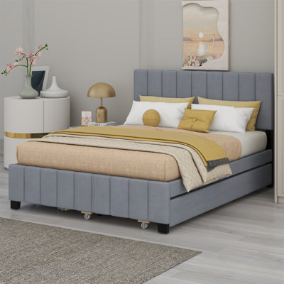 Lit plateforme tapissier avec 2 tiroirs et lit gigogne