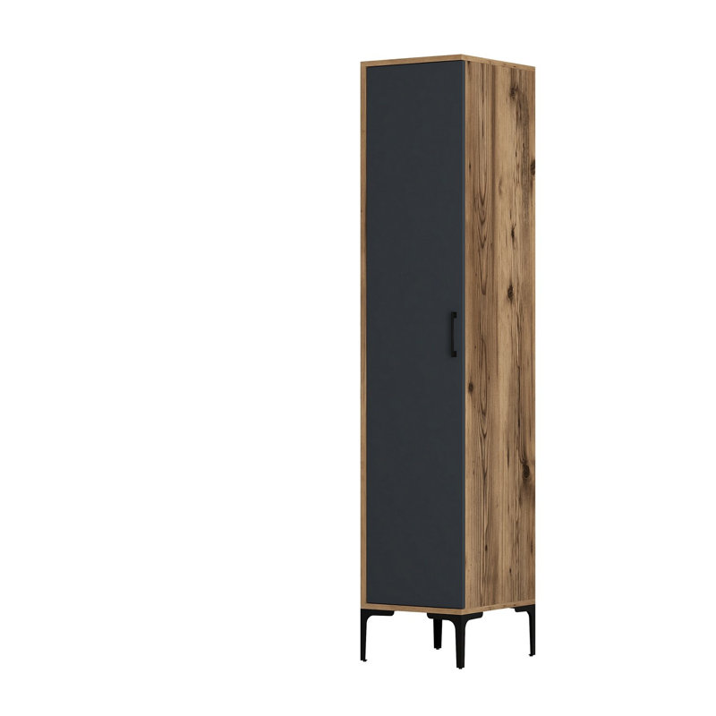 Berend 1 Door Manufactured Wood Wardrobe, 47.5cm H x 40cm W x 201.4cm D, Walnut/Anthracite