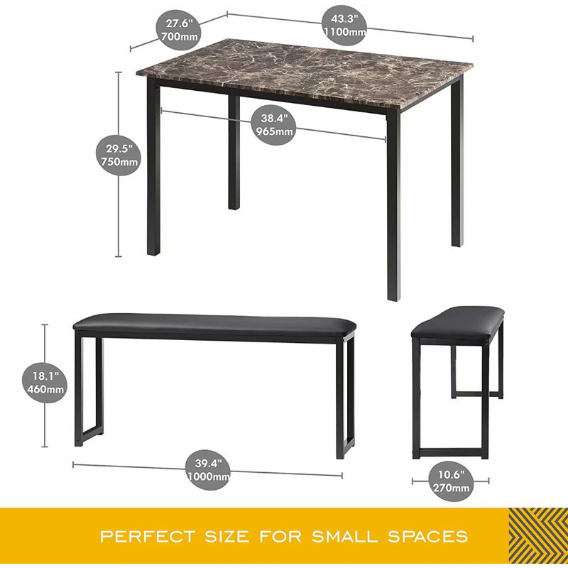 Ensemble de table de salle à manger avec 2 bancs rembourrés, HNDT100481