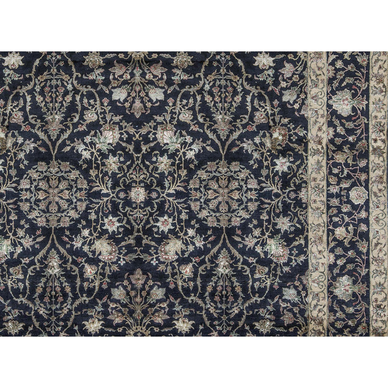Tapis bleu et ivoire de haute qualité noué à la main