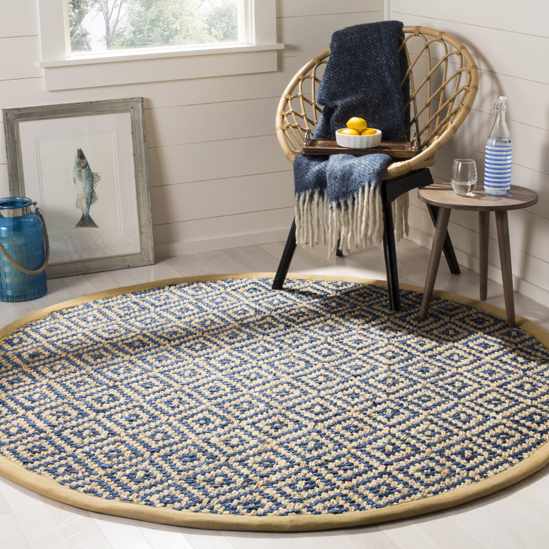 Derr Natural Fiber Hand Woven Jute Geometric Rug, Round 6'