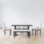 Ensemble de salle à manger 6 pièces, table de salle à manger rectangulaire et 4 chaises et banc rembourrés, plateau en placage de chêne, piédestal double, salle à manger de style Mid-Century moderne-1032256930-1032256931