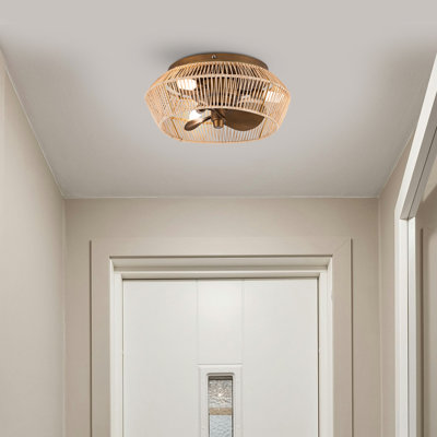 Ventilateur de plafond en cage en rotin 13,5 po Borup avec lumières et télécommande Borup