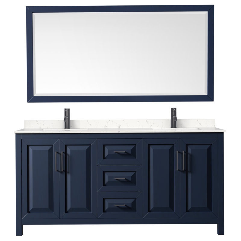 Daria 72'' W Double Vanity, Matte Black, Dark Blue, White Cultured Marble