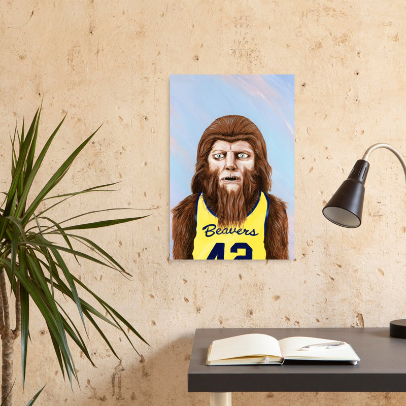 «Bigfoot» Joueur de basketball classique rétro, forêt loup surréel, impression d'art mural, 24" H x 16" W