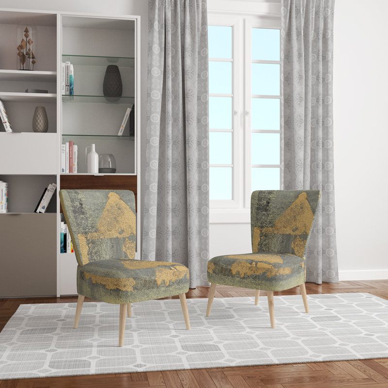 Upholstered Floral Side Chair - Modern floral Accent Chair, Geometric Gold Polyester Blend 5