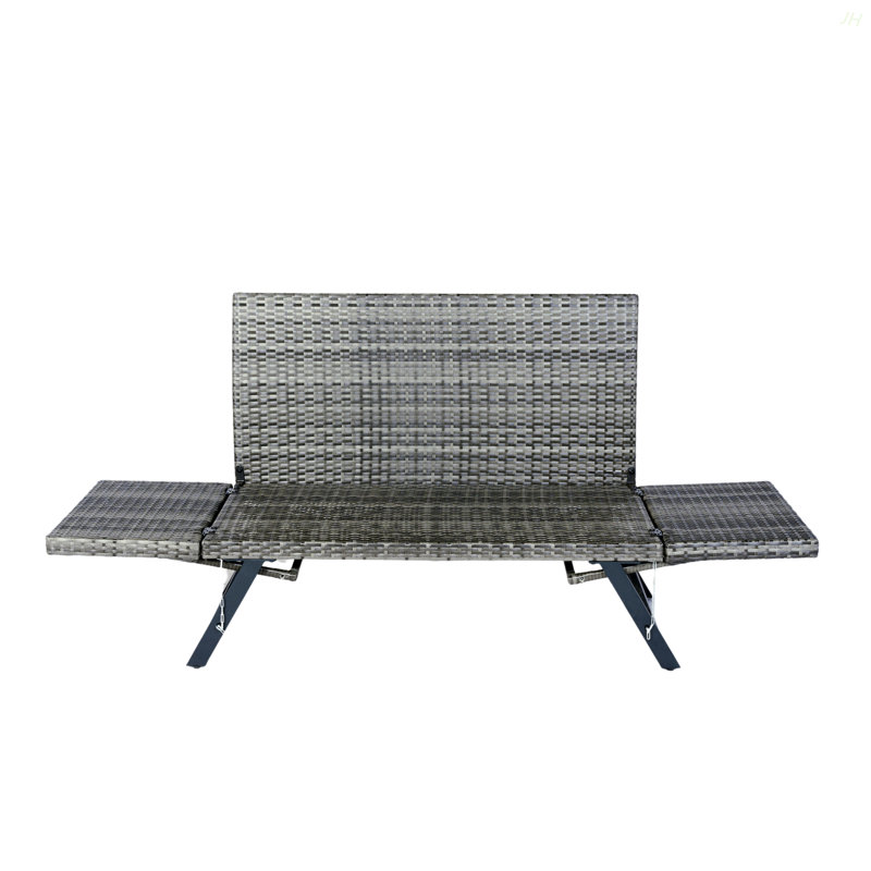 1 PCS Patio Wicker Side Foldable Bench Patio Backyard Conversation Bench Grey Wicker + Dark Grey Cushion