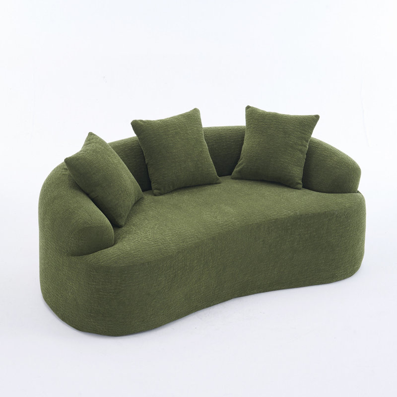 Causeuse verte incurvée: compact sans assemblage, petit canapé en chenille, éponge 30D, compact pour les appartements, L 65 po, 300 lb, 3 coussins