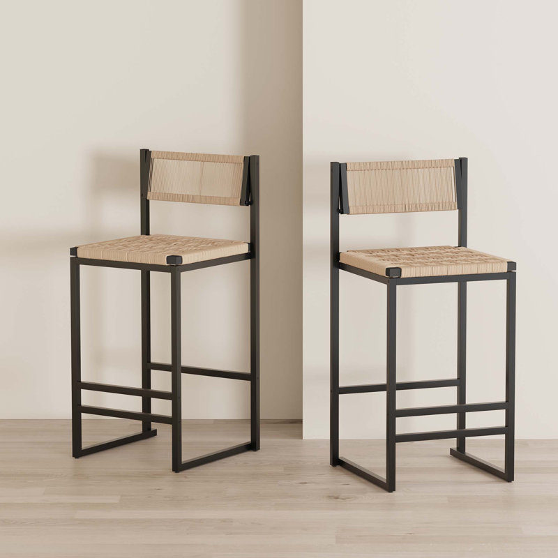 Ensemble de 2 tabourets de cuisine avec repose-pieds et tabouret de cuisine à hauteur de comptoir (style B noir et miel)