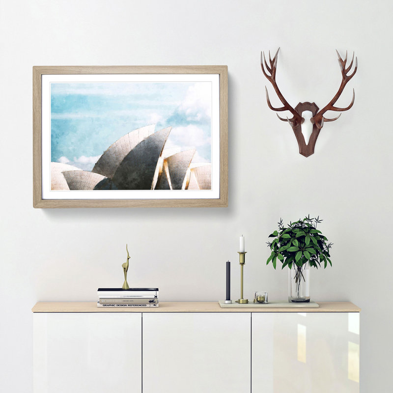 Sydney Opera House in Australia 1 Piece Single Picture Frame Painting on MDF, 62cm H x 87cm W x 2cm D, Oak Framed