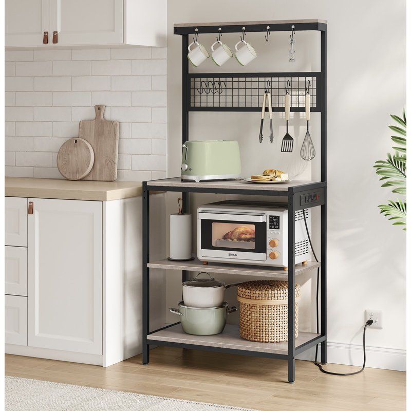31.5 Inches Coffee Bar Stand With Adjustable Storage Shelf, Gray/Black