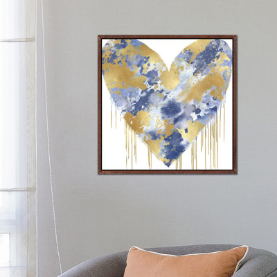 Big Hearted Blue And Gold by Lindsay Rodgers - Print on Canvas