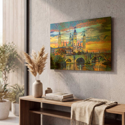 «Espagnole, Saragosse, Aragon, basilique Notre-Dame-du-Pilier» par Pierre Gavidia, art mural en métal doré, 24 po x 16 po