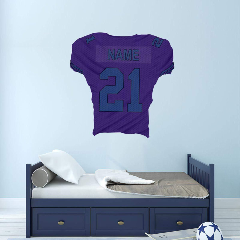 Décalcomanie murale nom et numéro personnalisé jersey, H 16 po x l 16 po, Mauve