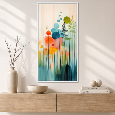 «Green Blue Green Fernlight Woodland Botanical Scene III - Elegant Large Wall Art», reproduction sur toile encadrée moderne