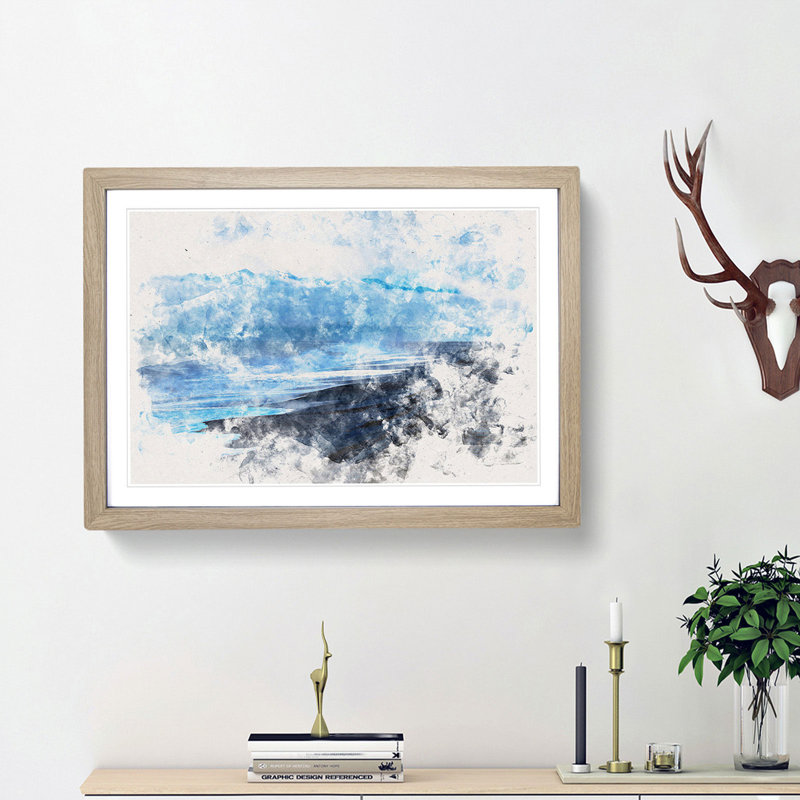Mountain Beach - Framed Print, 62cm H x 87cm W x 2cm D, Oak Framed