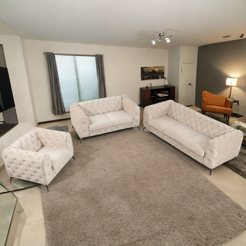 Ensemble de canapé en velours 3 pièces Kalub, Velours beige