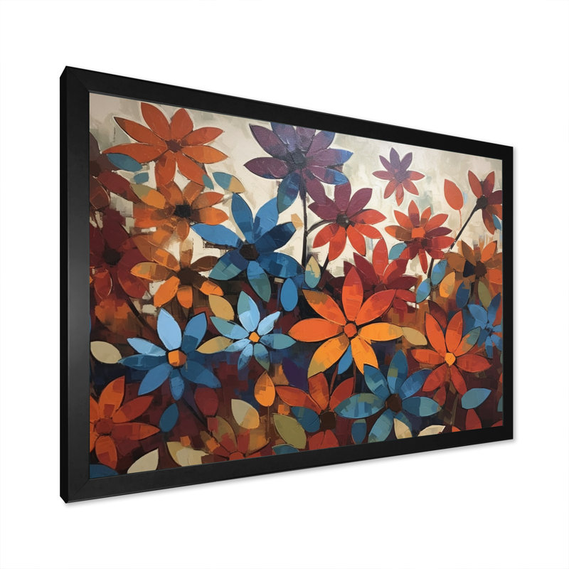 Décoration murale marguerite orange et bleu II - marguerite florale, H 12 po x l 20 po x P 1 po, Cadre photo noir