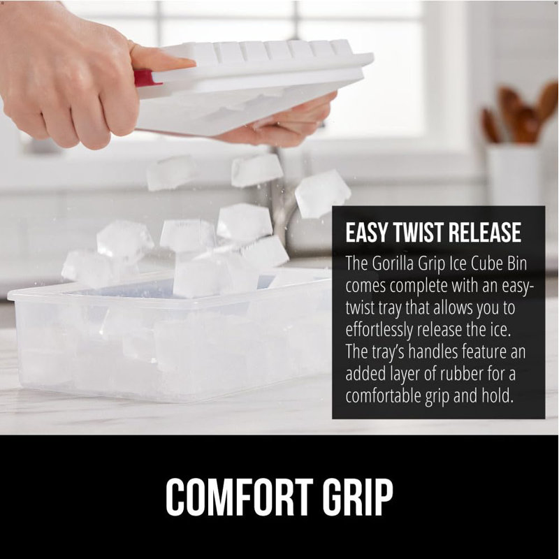 Stackable Ice Cube Tray And Bucket Set, Includes 2 Trays With Lid And Scooper, Easy Release, Makes 56 Cubes For Cocktail Soda Coffee, Leak Proof Freezer Bin Kit, Kitchen Gadget, Red