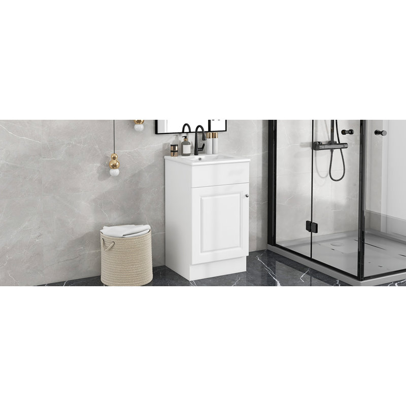 Meuble-lavabo 18 po avec lavabo, meuble-lavabo avec tablette de porte et tablette réglable, Blanc