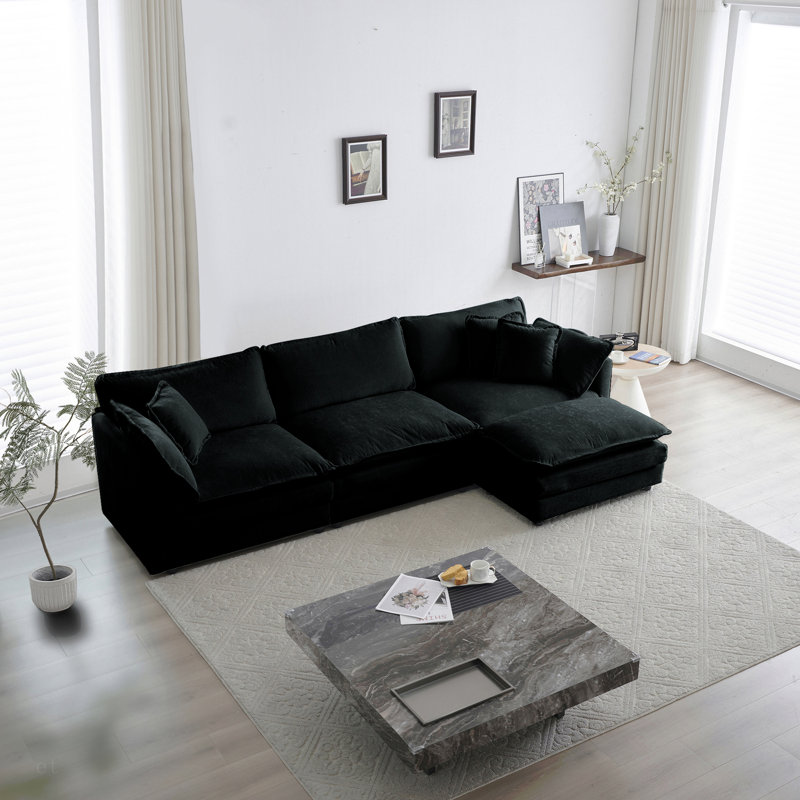 Canapé modulaire surdimensionné en L avec repose-pieds réversible Free Combination Comfy Upholstery, Chenille noir