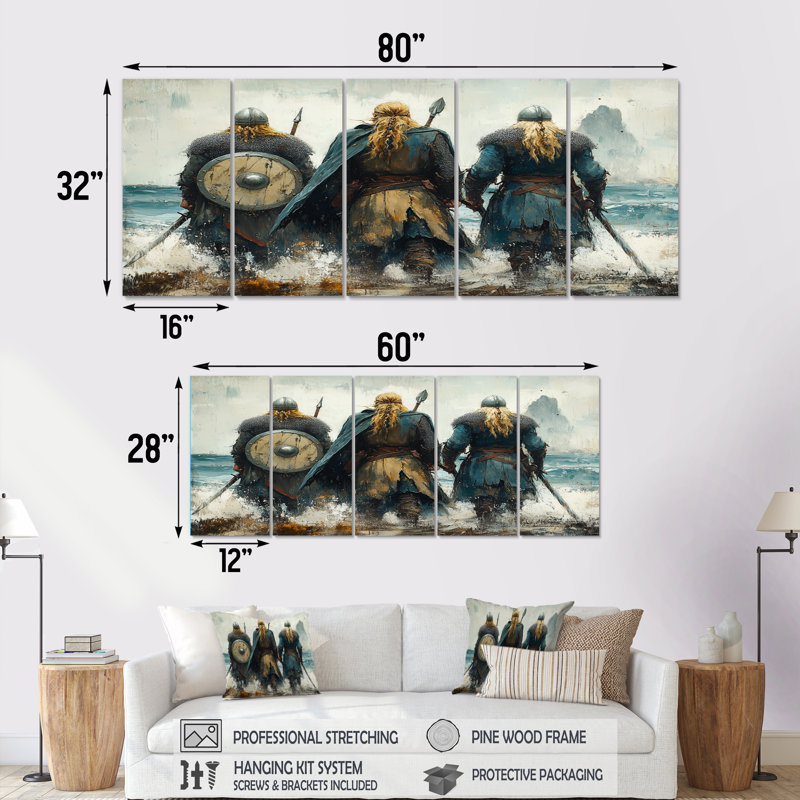 Viking Warriors Landscape - Vikings Art, ensemble d'art mural, H 28 po x l 60 po