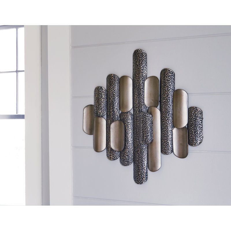 Large Geometric Black and Champagne Metal Wall Sculpture