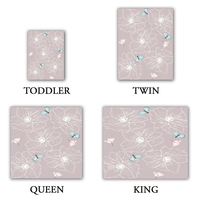 Ensemble de housse de couette papillon anemone, 1 housse de couette grand + 2 taies standards, Gris / blanc