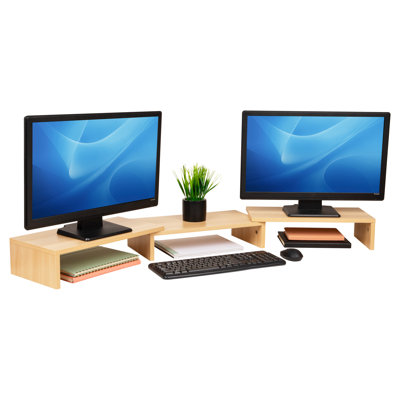 Support double écran Mind Reader, rehausseur de bureau réglable en MDF pour ordinateur portable, moniteur, téléviseur, extensible jusqu'à 130 cm de large, pour le bureau ou la maison