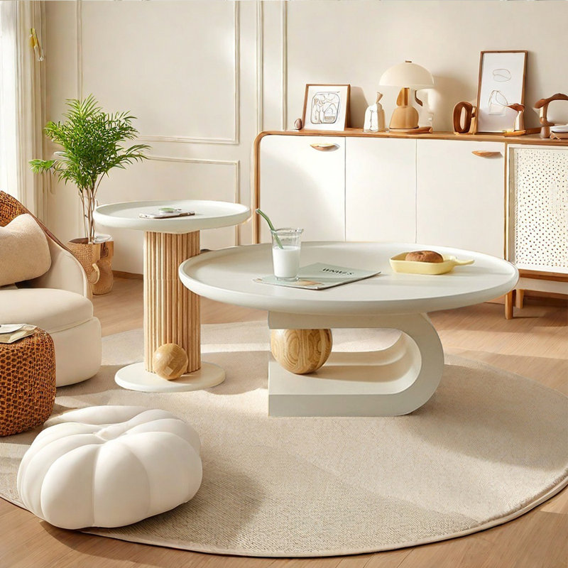 Simple log tea table in cream style