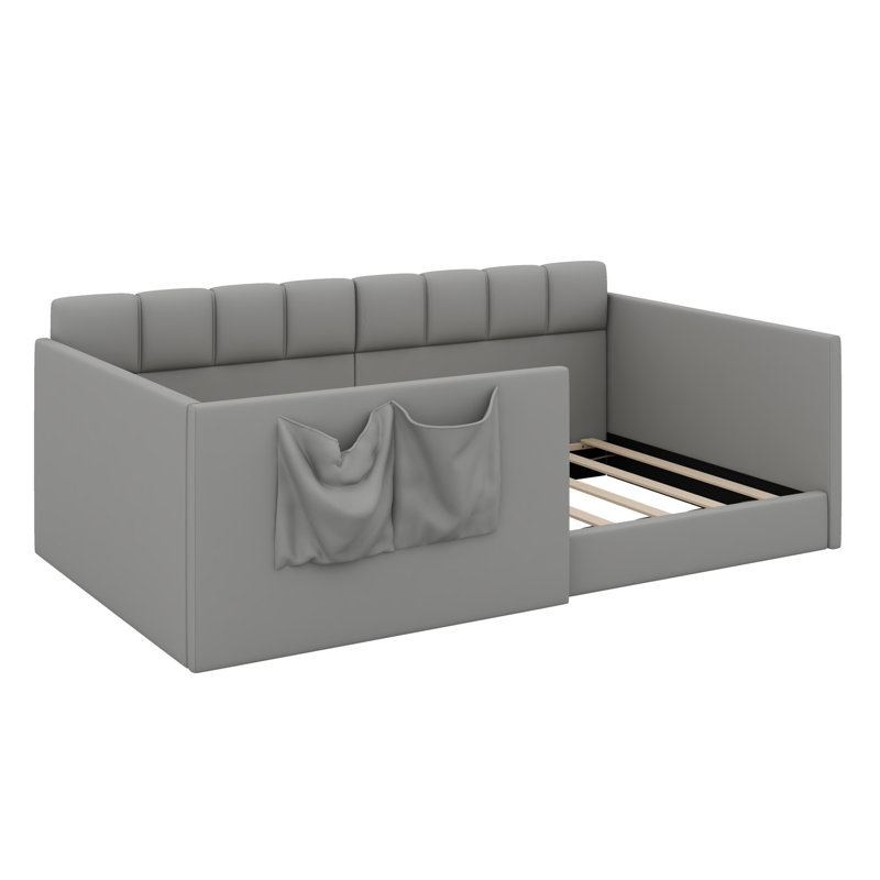Space Saving Guest Bed with Storage Pockets, Daybed and High Side Panels, Gray, Twin