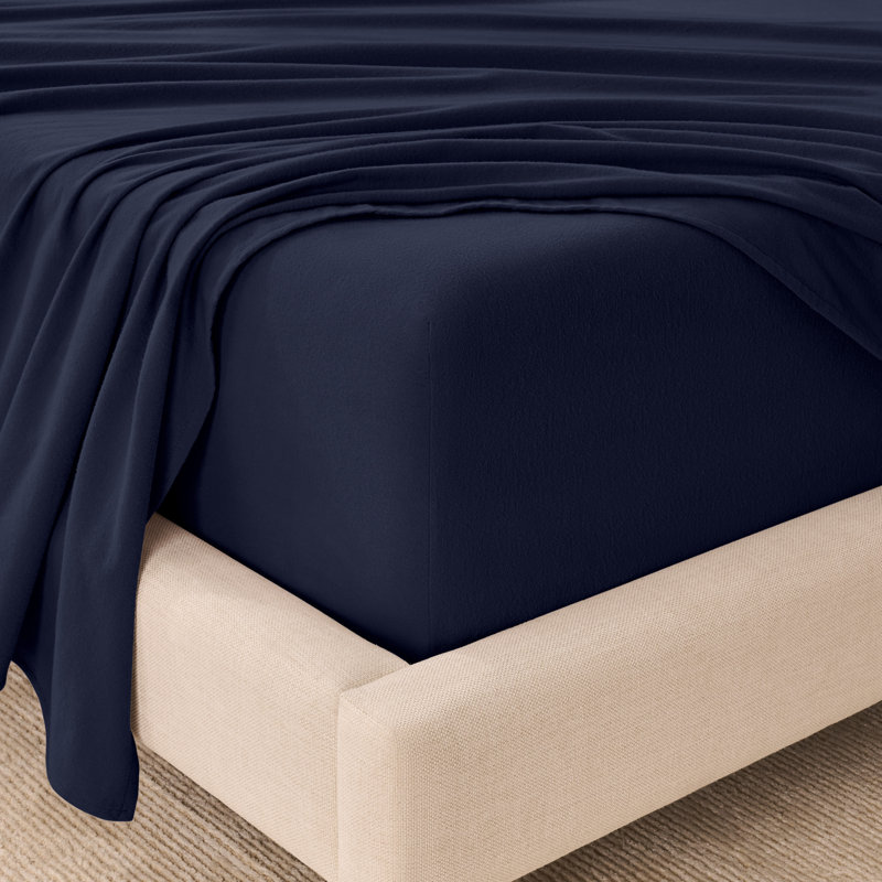 Ensemble de draps en flanelle 100% coton biologique, Bleu minuit, Ensemble de draps pour très grand lit avec 2 taie