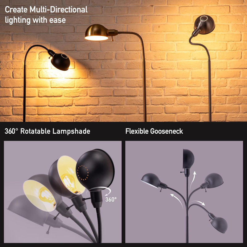 Nova - Lampe sur pied réglable avec col-de-cygne flexible et abat-jour rotatif, douille E26, base de 10 pouces - idéale pour la lecture, le chevet et le salon.