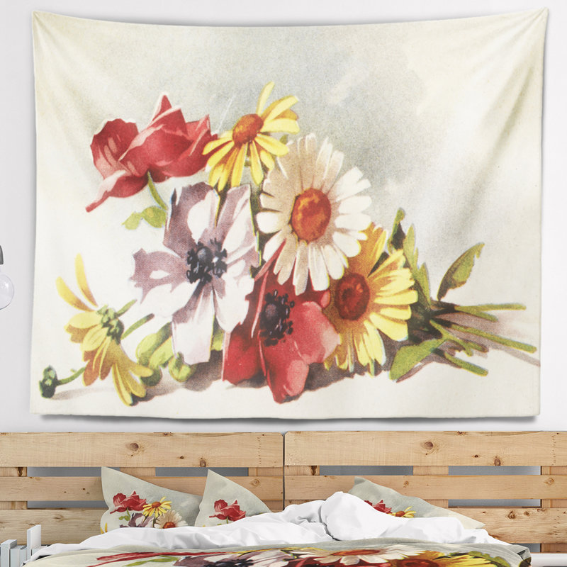 Tapisserie d'illustration de fleurs Floral, H 78 po x l 92 po