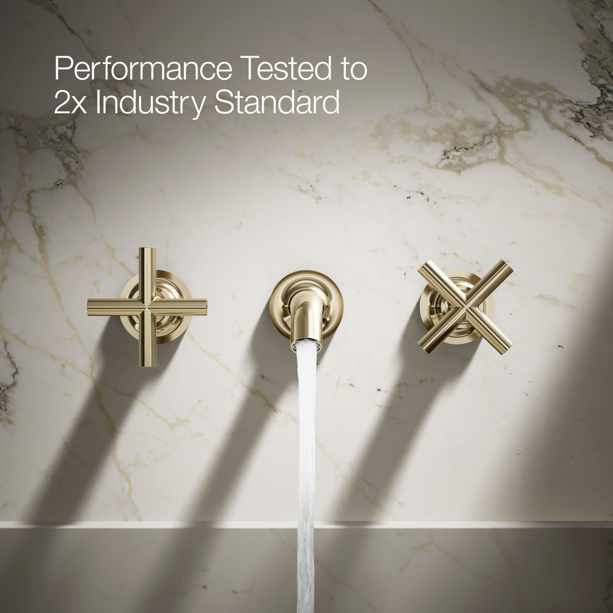 Purist Wall-Mounted Bathroom Faucet, Vibrant French Gold, Cross Handle