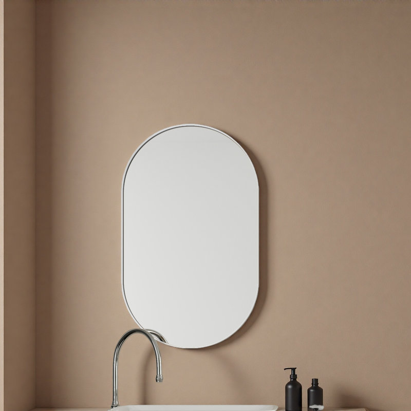 Armoire à pharmacie ovale encastrée, armoire de salle de bain murale en métal avec miroir et tablettes réglables, miroir mural avec rangement